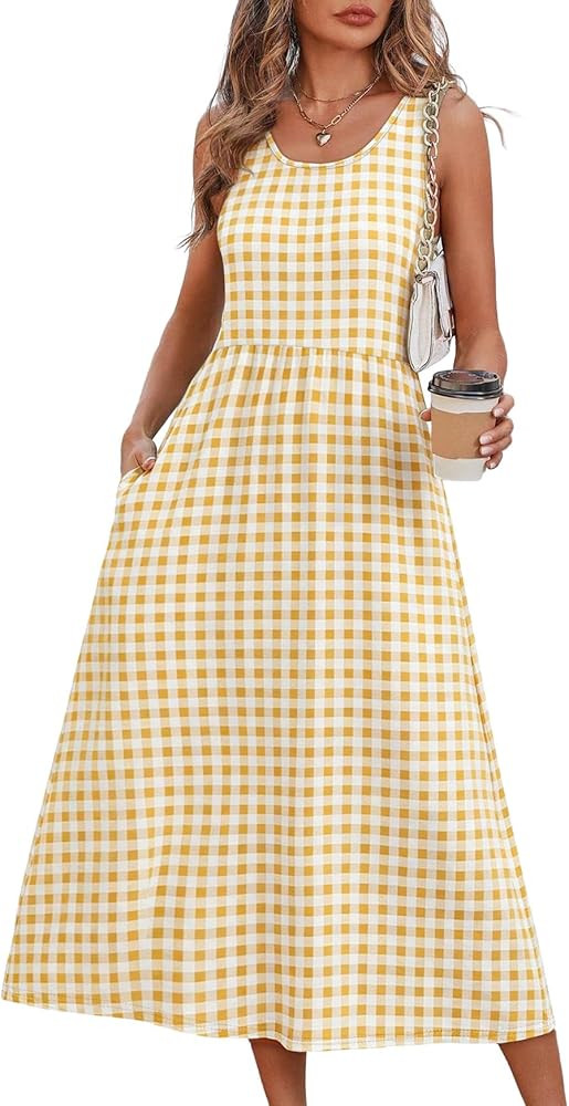WIHOLL Summer Dresses for Women Flowy Casual Midi Dress Beach Vacation Sundresses with Pockets | Amazon (US)