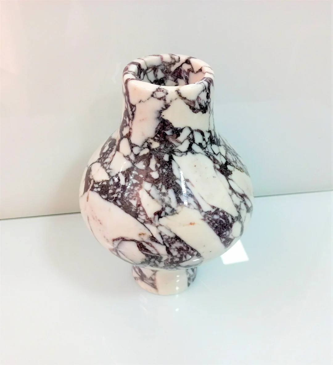 10" (25 cm) Natural Calacatta Viola marble vase, large round vase, potbelly vase with matt&shiny ... | Etsy (UK)