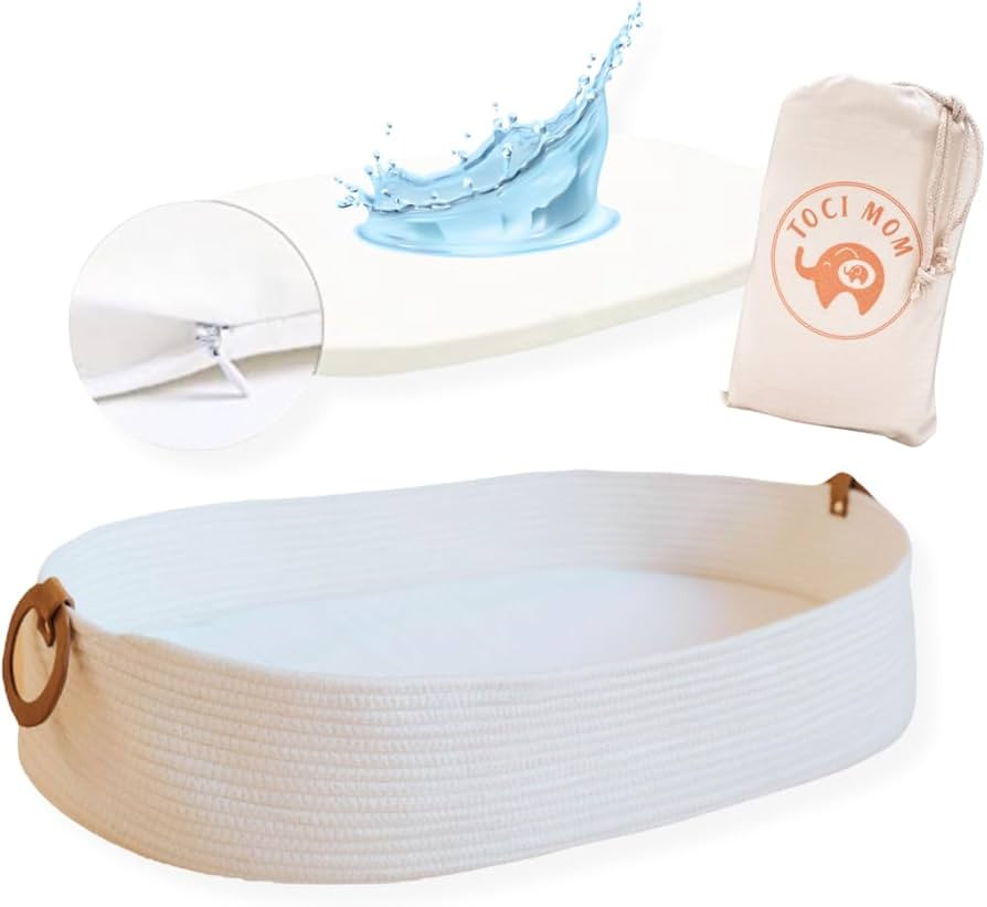 Toci Mom Baby Changing Basket with Travel Bag, Foam Changing pad and Water Repellent Cover, Cotto... | Amazon (US)