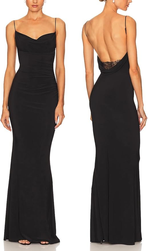 Capuffy Women Drape Neck Formal Maxi Dresses Lace Backless Cocktail Party Dress Spaghetti Straps ... | Amazon (US)