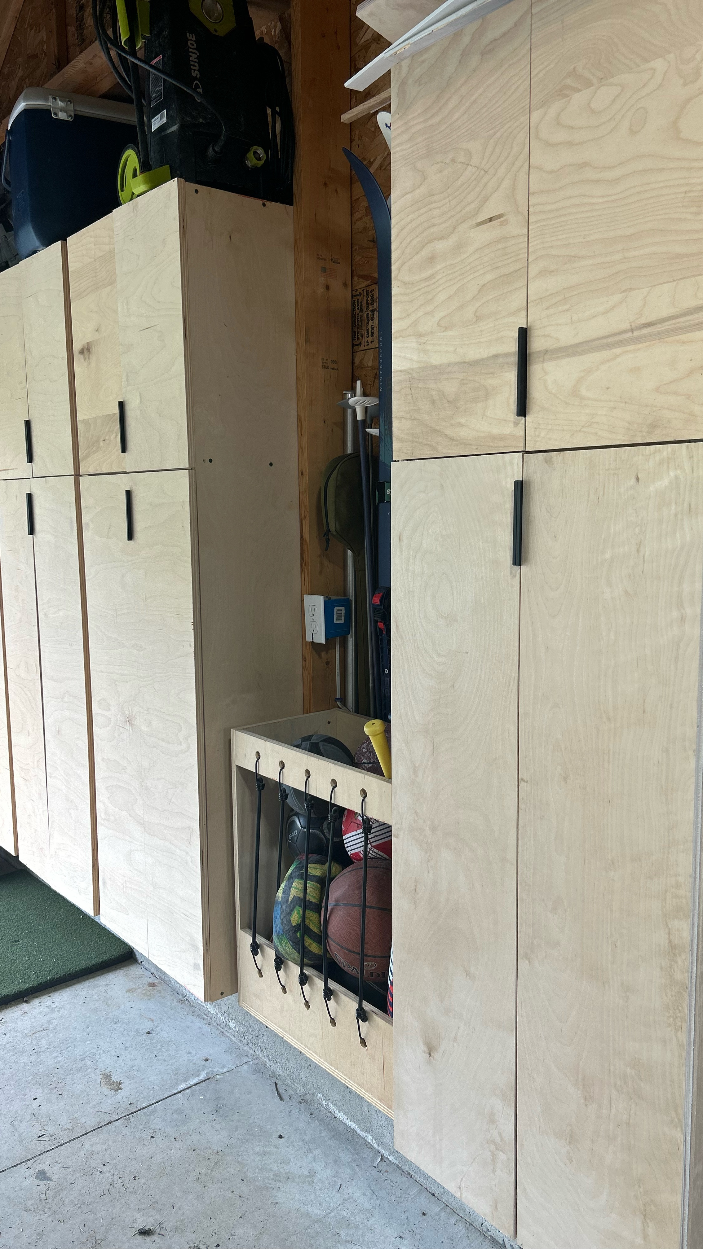 Adding another cabinet locker 👉🏼 I came up with an idea to use the unfinished wall that has studs showing. These have studs with 5.5” depth that I used to create cabinets to fit in between them. This allows for the cabinets to only stick out about 11 inches past the stud into the garage. Full how to from start to finish up on my YouTube channel, check it out! 

👉🏼 Comment SHOP for links of everything I used sent to your DM 

#workshop #garageworkshop #garage #garageorganization #woodshop #diywoodworking #storagesolutions #garagestorage #lockers #storagelockers