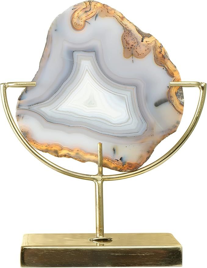 Main + Mesa Agate Geode Shelf Crystal on Metal Stand, 6.75" x 4", Natural Brown | Amazon (US)