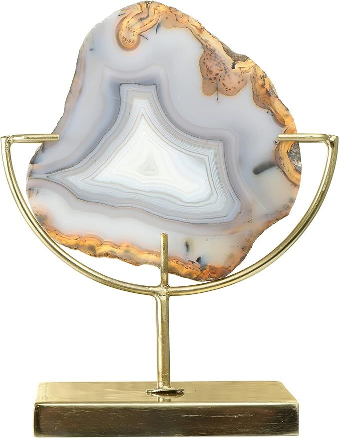 Main + Mesa Agate Geode Shelf Crystal on Metal Stand, 6.75" x 4", Natural Brown | Amazon (US)