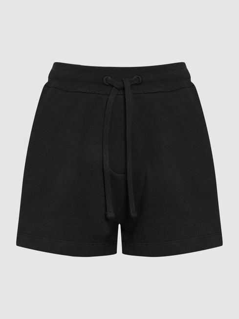 Reiss Black Gilly Relaxed Fit Cotton Drawstring Shorts | Reiss UK