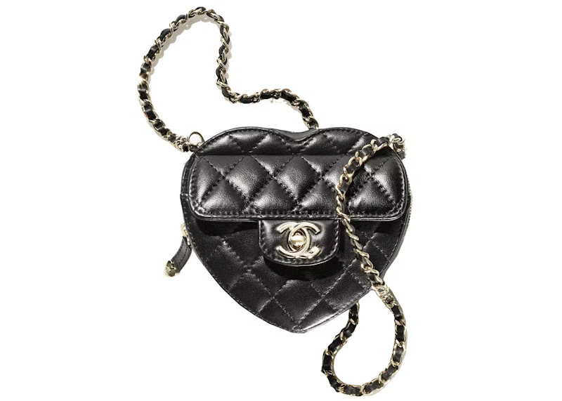 Women's Chanel Heart Clutch With Chain 22S Mini Lambskin in Black | StockX