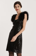 Angie Sequin Feather Dress - Black | tyler boe