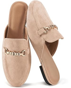 Womens Mules Buckle Flats: Classic Suede Slip On Shoes Dressy Closed Toe Backless Slides Loafers ... | Amazon (US)