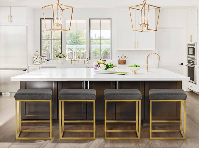 MAISON ARTS Counter Height 24" Bar Stools Set of 4 for Kitchen Counter Modern Gold Barstools Upho... | Amazon (US)