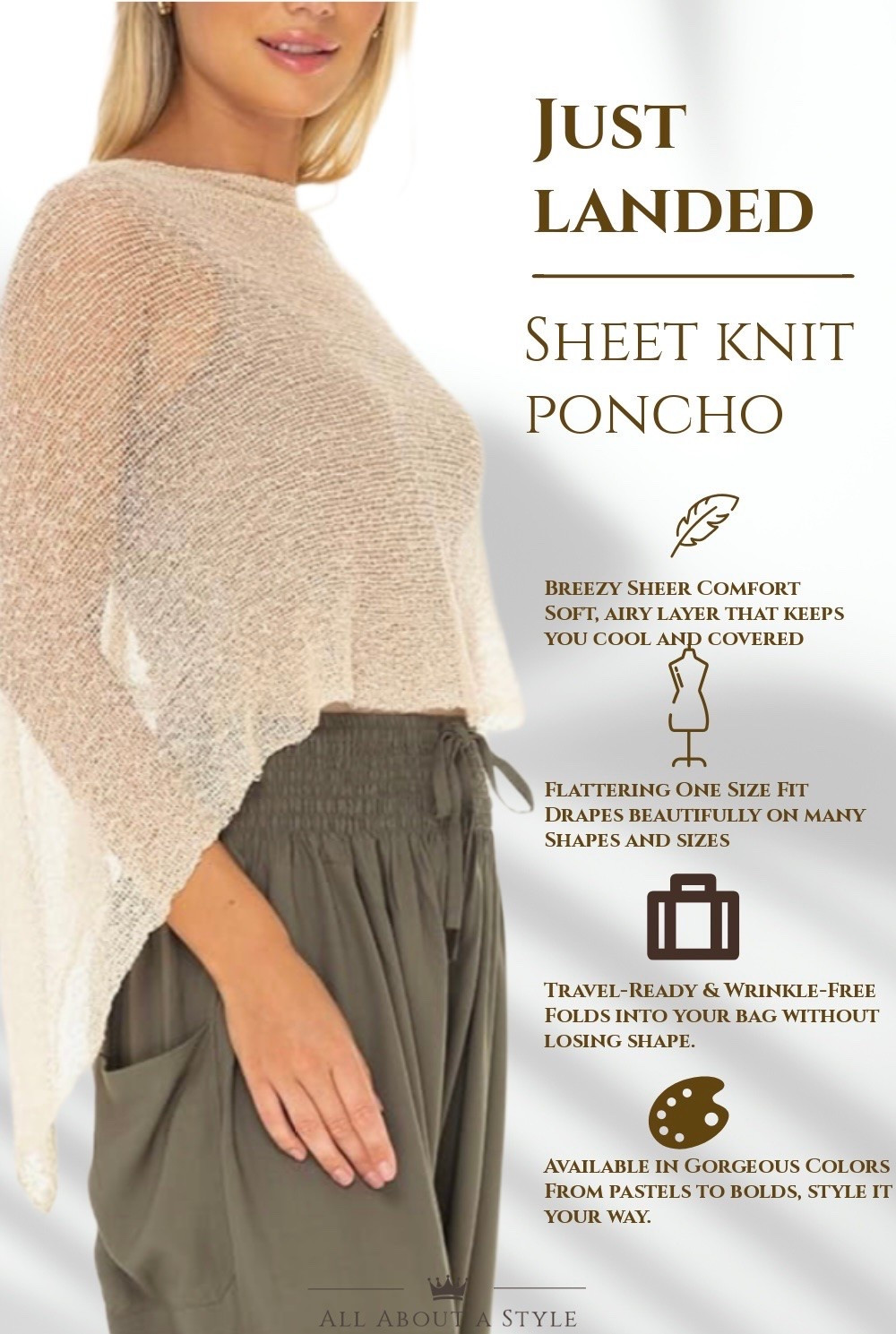 A summer wardrobe must-have. This airy, lightweight knit poncho adds the perfect touch of effortless style for those cooler summer nights.

Everything is linked on my LTK.

#summerfashion #fashion #fashioninspo #poncho

#LTKgrwm #LTKSeasonal #LTKOver40