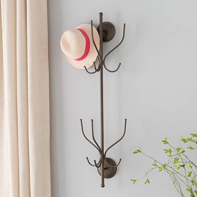 Kings Brand Furniture – Nino Metal 12 Hook Wall Mount Coat & Hat Rack, Pewter | Amazon (US)