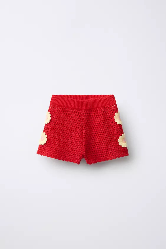 FLORAL CROCHET KNIT SHORTS | Zara US