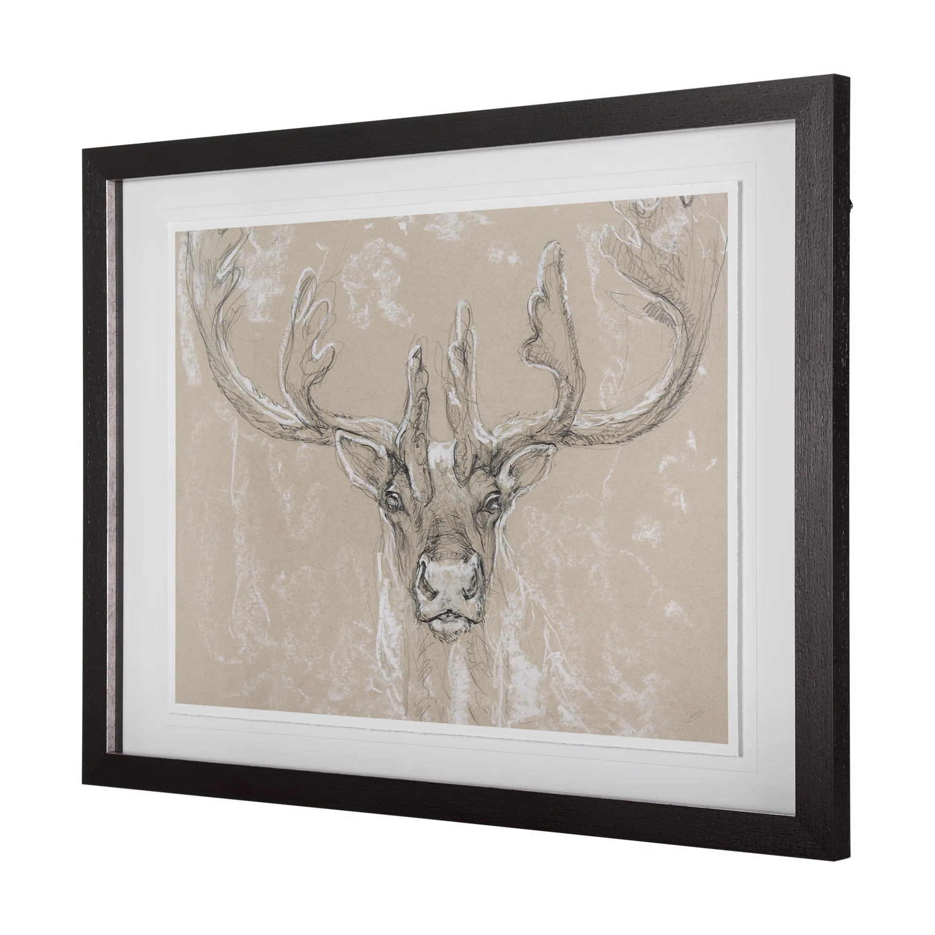 Sketch of animal II (Caribou) Hand Embelished Framed Art Print Matted under Glass | Wayfair North America