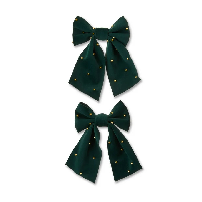 Green Pearl Beaded Decorative Christmas Bow, 6", by My Texas House | Walmart (US)