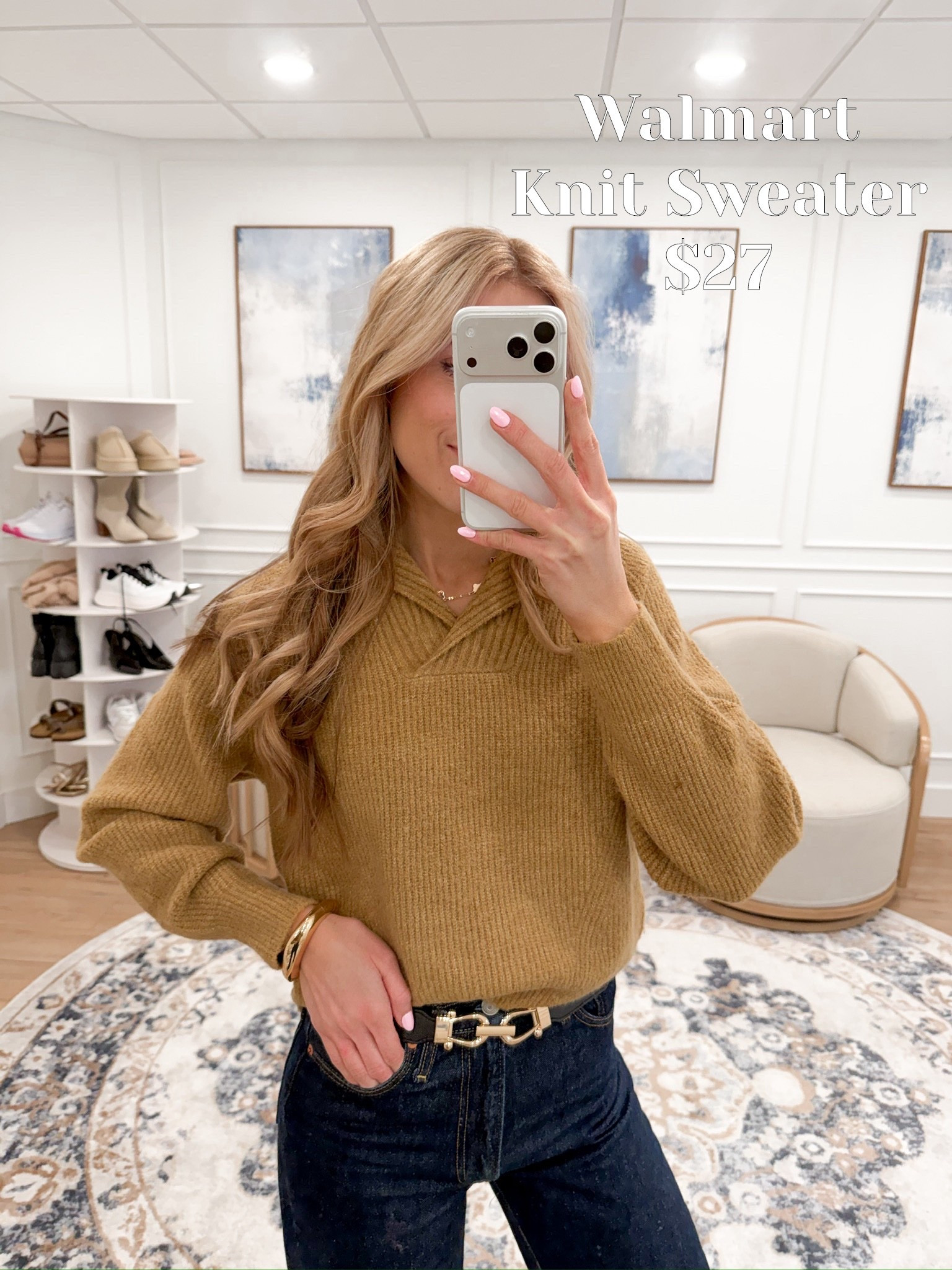 This gold knit sweater is such a rich winter tone 🍂 Perfect with high-rise denim and a statement belt! Wearing a size small — soft, warm & under $50 at Walmart!

#LTKSeasonal #LTKWorkwear #LTKFindsUnder50