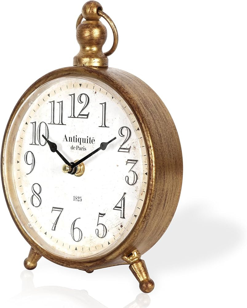 Vintage Metal Desk Clock,Retro Desk and Shelf Clock,Antique Gold Decorative Mantel Table Clock fo... | Amazon (US)