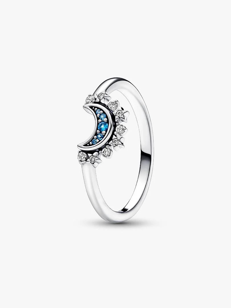 Celestial Blue Sparkling Moon Ring | Pandora US