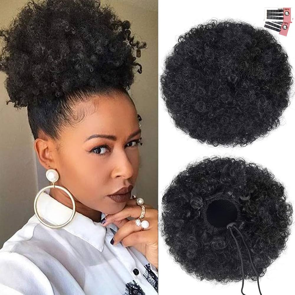 rosmile Afro Puff Clip On Synthetic Ponytail Extension for Black Women, 80gram 1B# Short Kinky Bu... | Amazon (US)