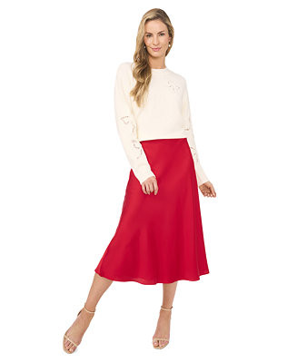 Women's A-line Side-Zip Satin Midi Skirt | Macy's