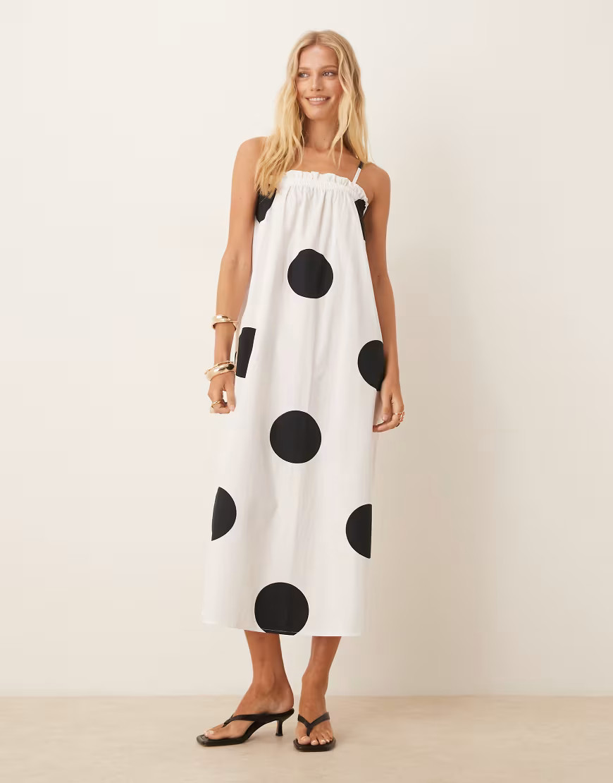 ASOS DESIGN poplin trapeze maxi dress in polka dot-Multi | ASOS (Global)