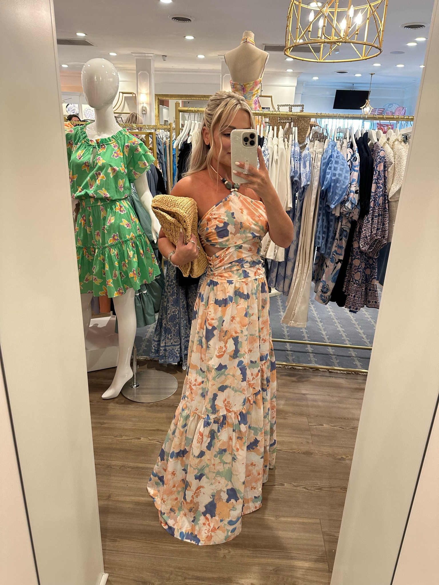 astr the label linnea halter maxi dress ASTR Linnea Halter Maxi Dress In Green Orange Multi