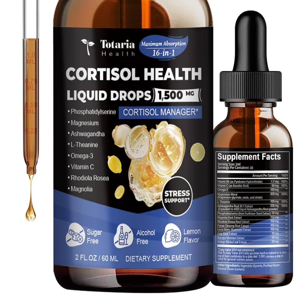 cortisol Supplement Liquid Drops Hormone Balance for Women Men with Magnesium Complex,Ashwagandha... | Amazon (US)