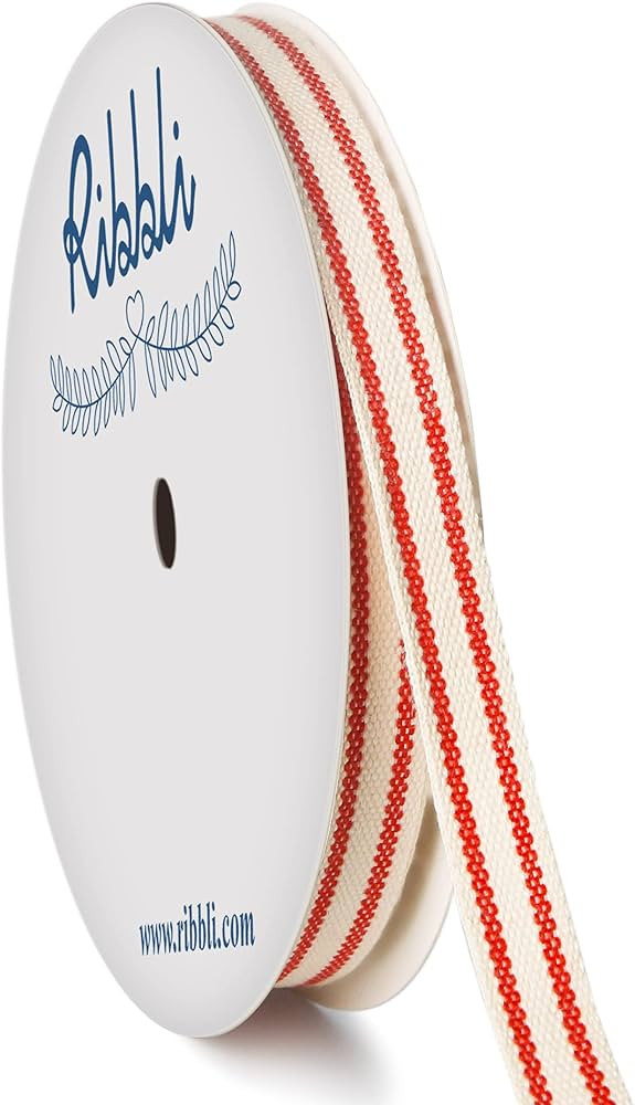 Ribbli Natural Cotton Red Stripe Ribbon,3/8 Inch x 10 Yard Spool,Farmhouse Valentines Rinbbon,Use... | Amazon (US)