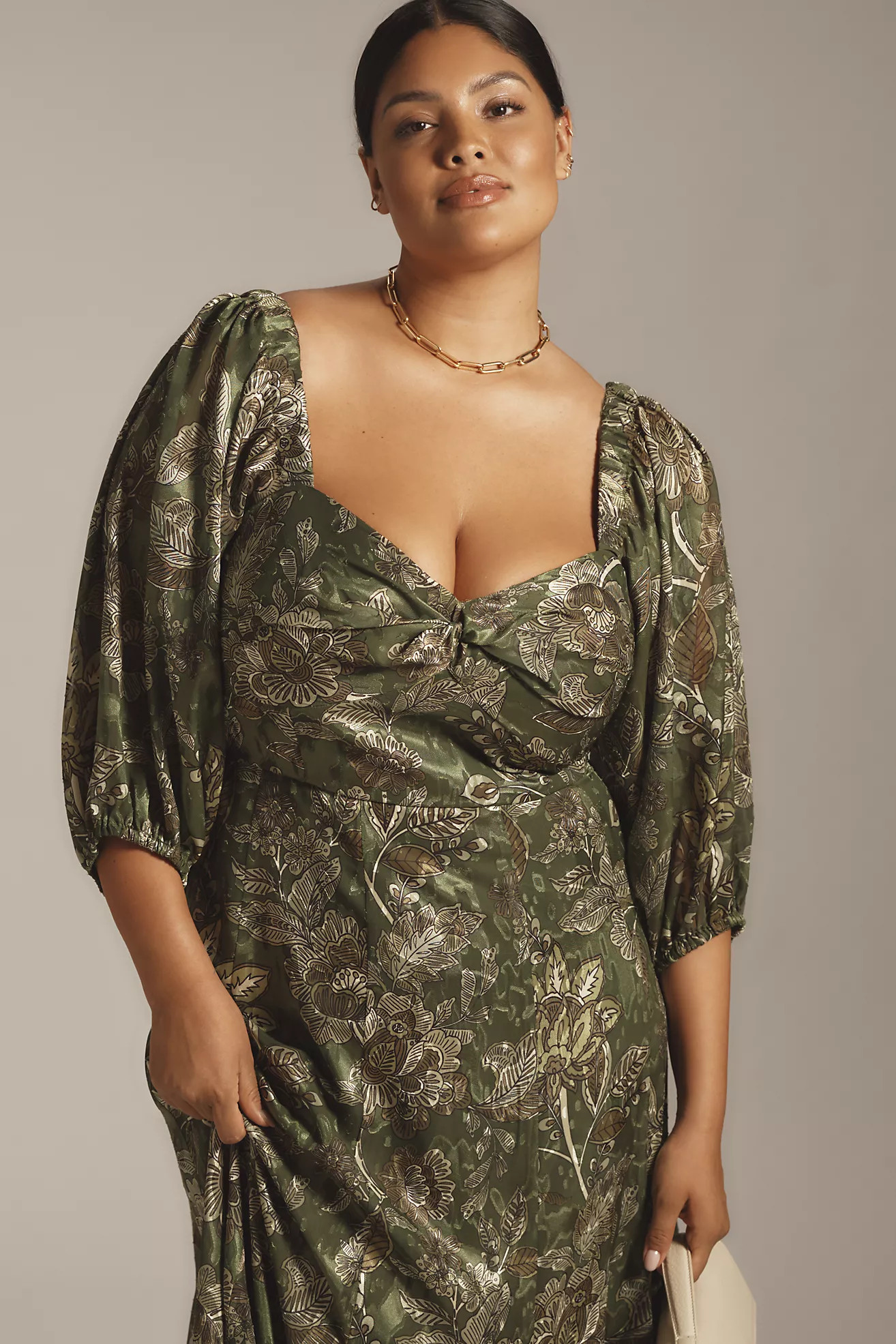 Hutch Printed Twist-Front Puff-Sleeve Ruffle-Hem Dress | Anthropologie (US)