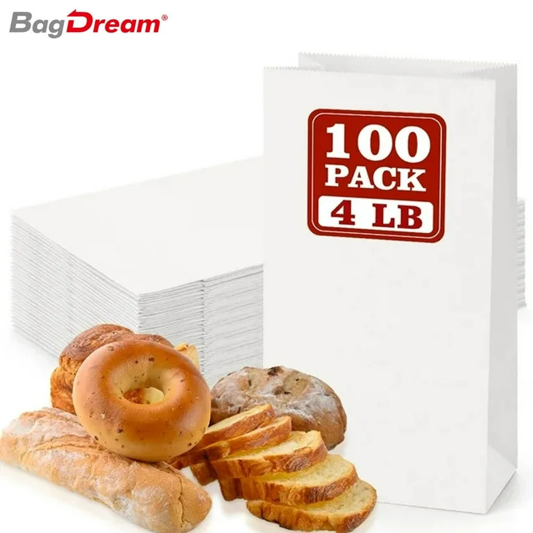 BagDream 4lb Kraft Paper Lunch Bags 5x2.95x9.45&quot; White Paper Bags Disposable Lunch Snacks Bags Gr... | Walmart (US)