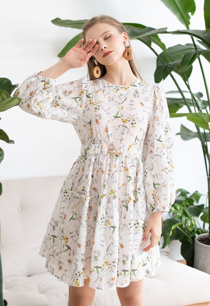 Wild Flowers Printed Texture Cotton Dress | Chicwish