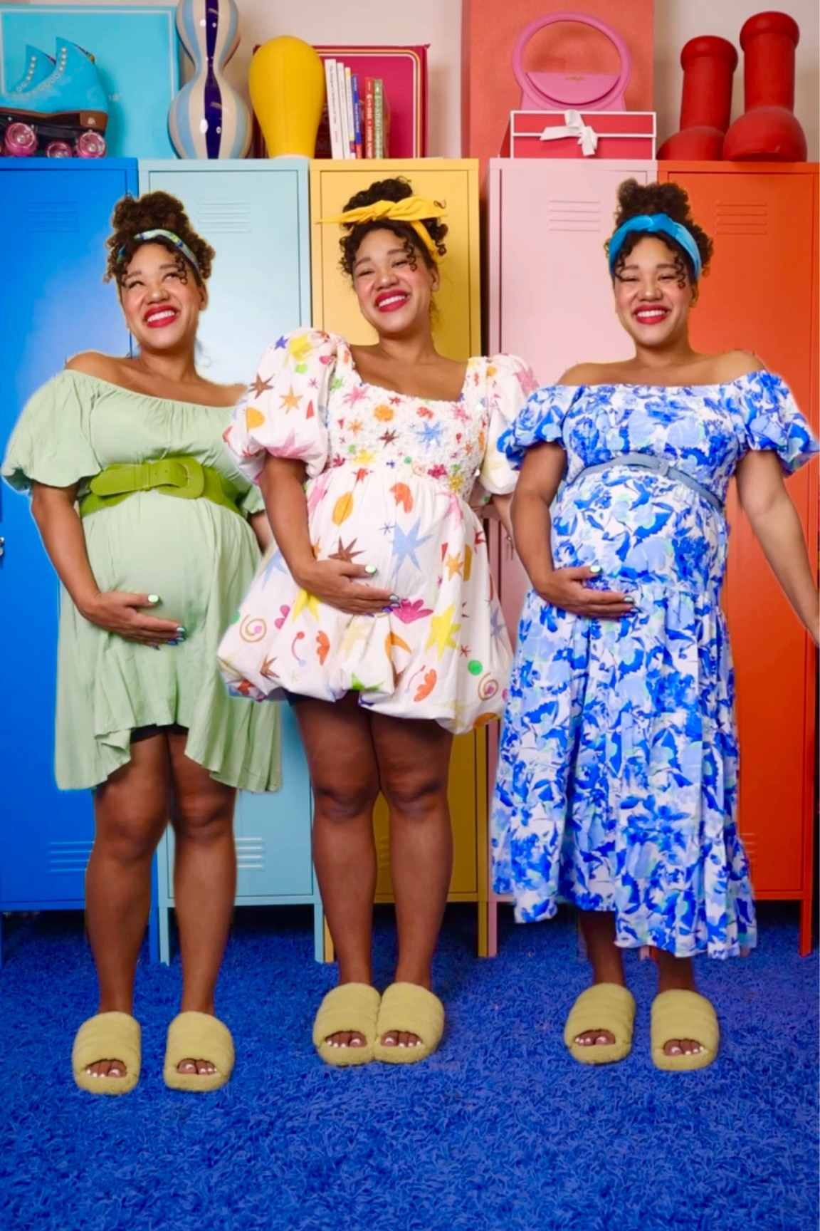 Colorful & puff sleeve non maternity dresses I wear while pregnant ! I wear a size medium or 8 in these when I am & am not pregnant 🥰