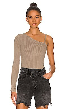 AGOLDE Mika One Sleeve Bodysuit in Biscotti from Revolve.com | Revolve Clothing (Global)