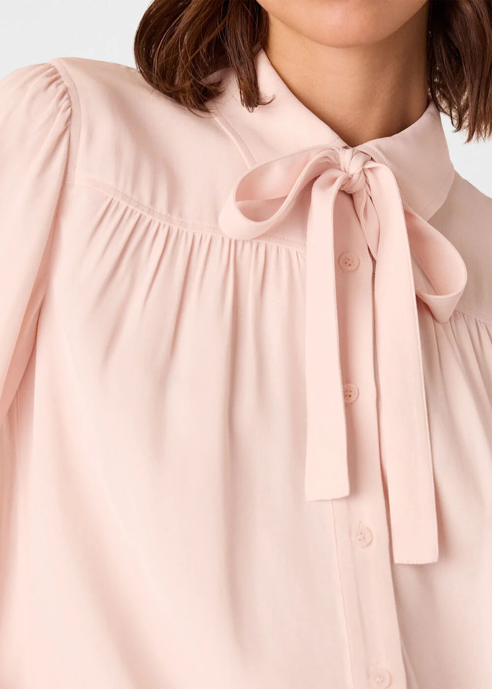Pale Pink Tie Detail Crepe Blouse | WHISTLES | Whistles UK | | Whistles