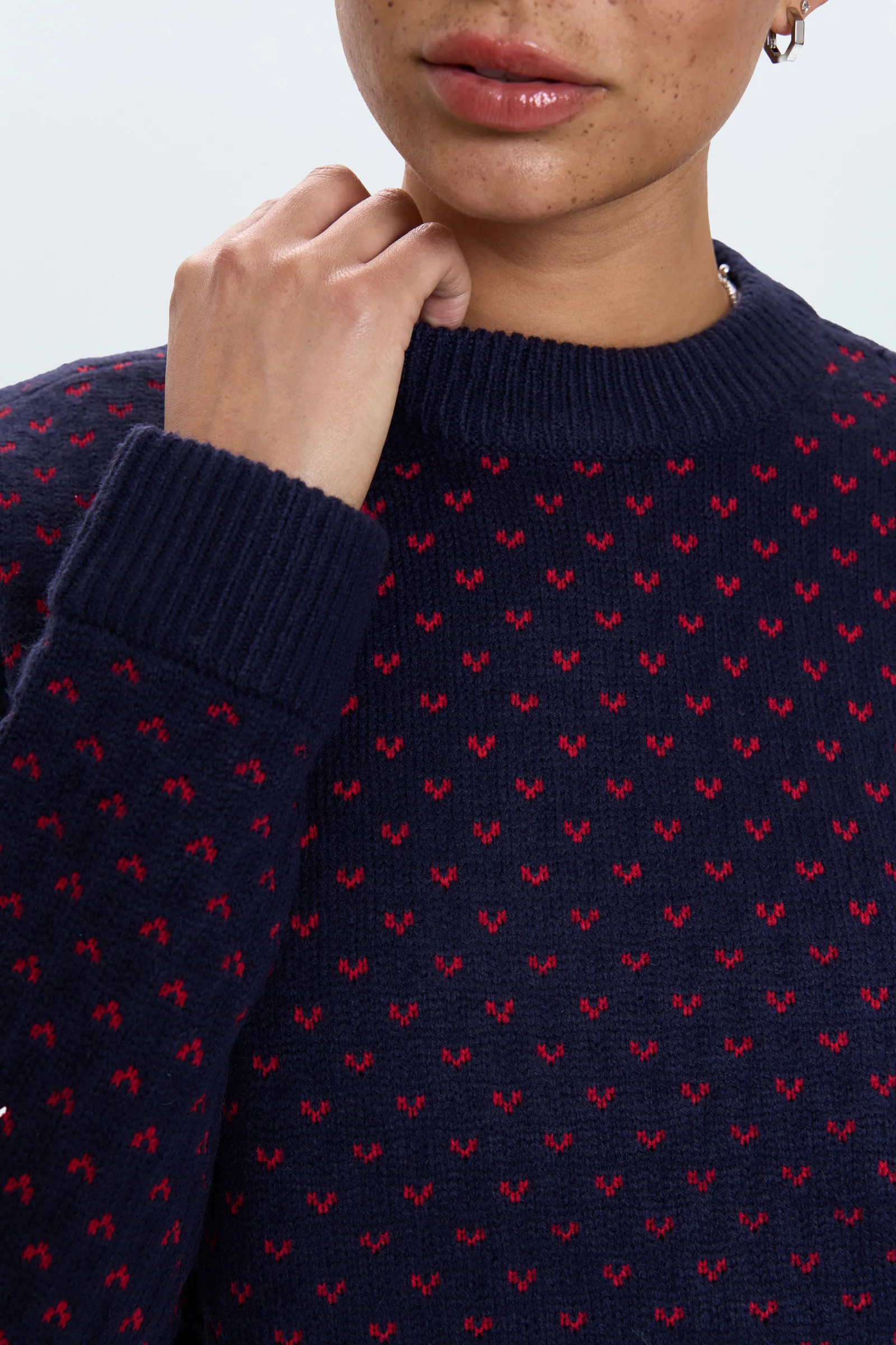 Hanna Oversized Sweater - Navy Red Hearts | Pistola Denim