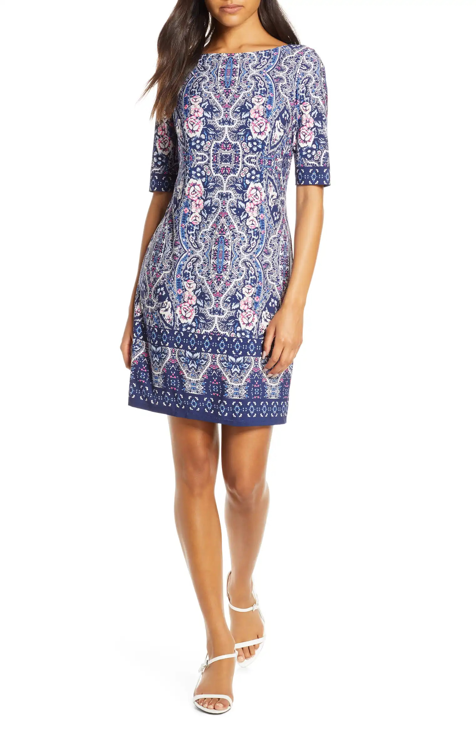 Print Bateau Neck Shift Dress | Nordstrom