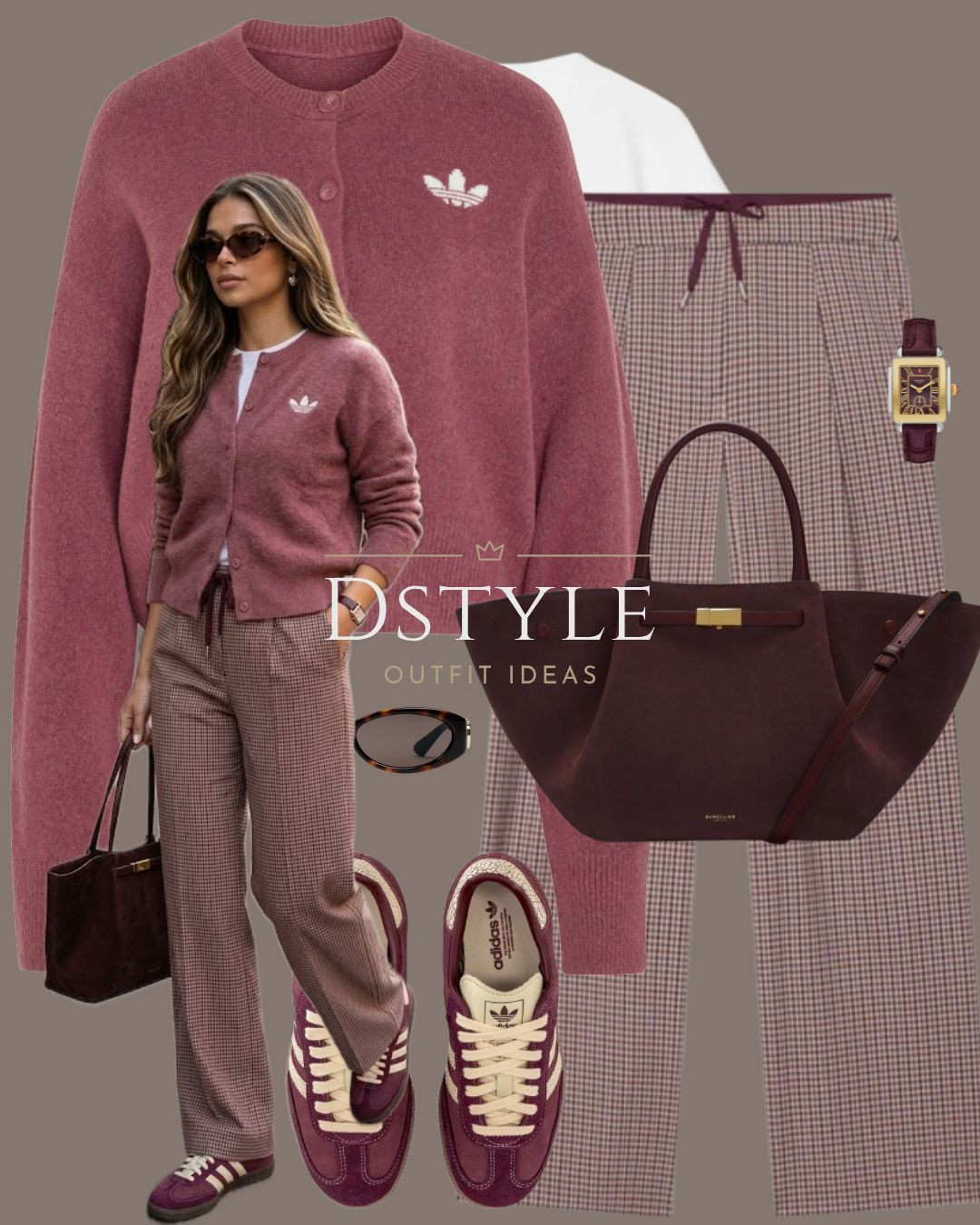 Effortless cozy style! 🌸 Pairing an Adidas knit cardigan with checked trousers, a rich burgundy tote bag, and matching sneakers. The perfect chic weekend casual look!

#LTKootd