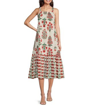 Ro's Garden Theodore Square Neck Sleeveless Midi Dress | Dillard's | Dillard's