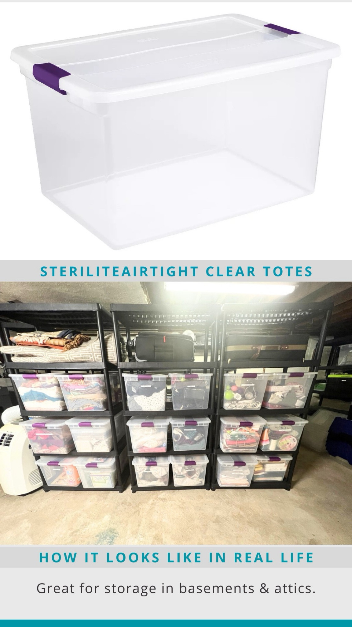 If you’re storing items in a basement or attic, make sure you keep everything in air tight bins. These clear ones are a favorite and affordable.

#LTKFindsUnder50