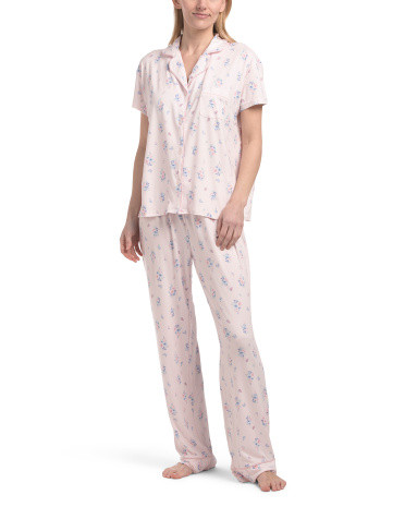 2pc Bouquets Notch Collar Top And Pants Pajama Set | TJ Maxx