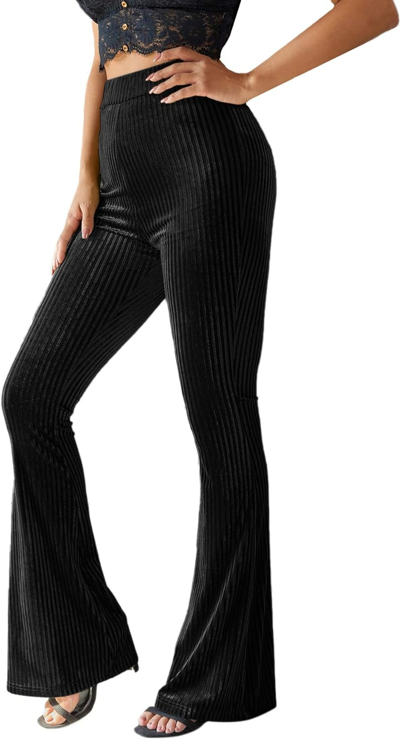 Floerns Women's Velvet Elastic Waist Flare Leg Palazzo Long Pants Trousers | Amazon (US)