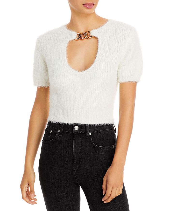 Chain Front Keyhole Fuzzy Knit Top | Bloomingdale's (US)