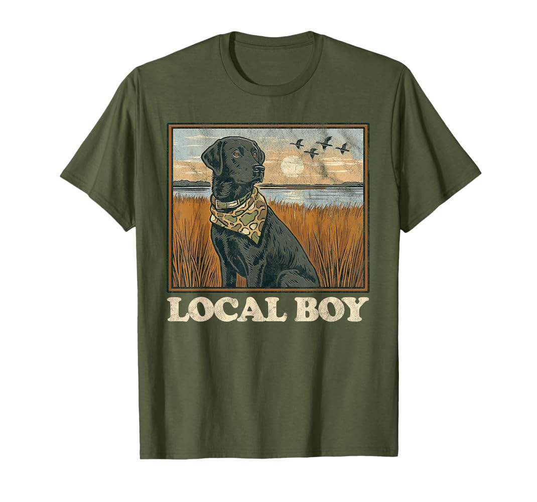 Local Boy Black Lab Hunting Dog Marsh Scene Sunset Vintage T-Shirt | Amazon (US)
