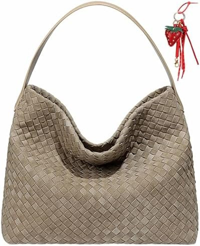 Woven Suede Shoulder Bag for Women,Suede Handbag Hobo Fashion Tote Bag Satchel for Work Weekend T... | Amazon (US)