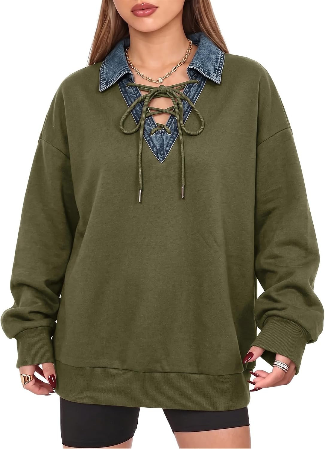 Dokotoo Sweatshirt for Women Oversized Denim Collar Pullover Fall Outfits | Amazon (US)