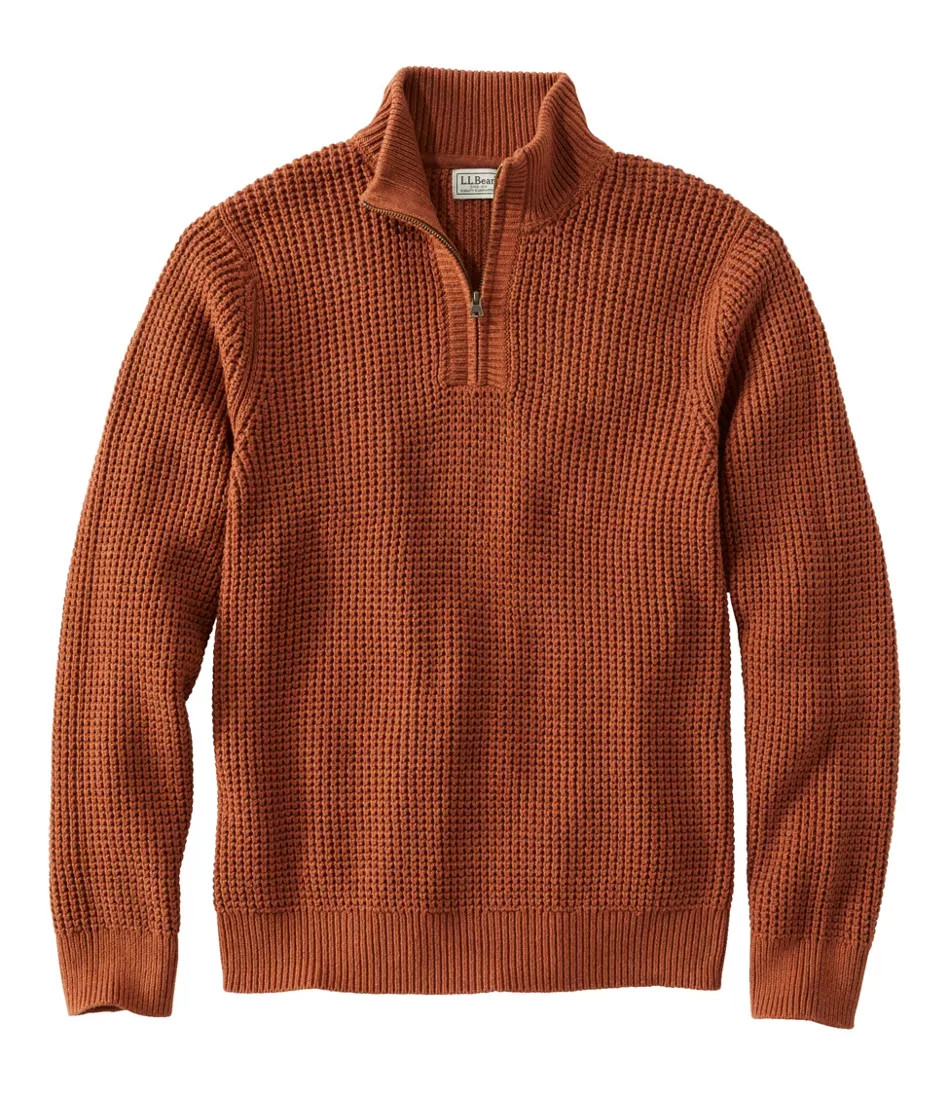 Men's Organic Cotton Waffle Sweater, Quarter Zip | Sweaters at L.L.Bean | L.L. Bean