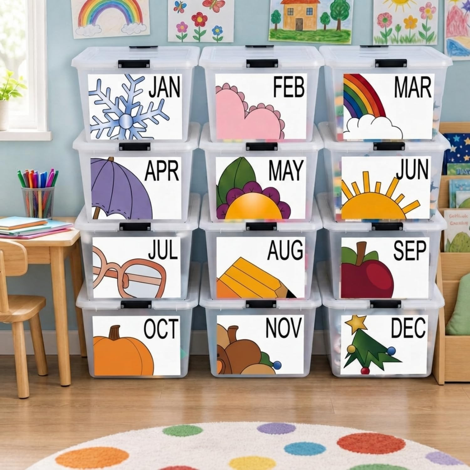 Gersoniel 12 Pcs 16x10'' Large Monthly Labels for Classroom Organizer Bins | Amazon (US)