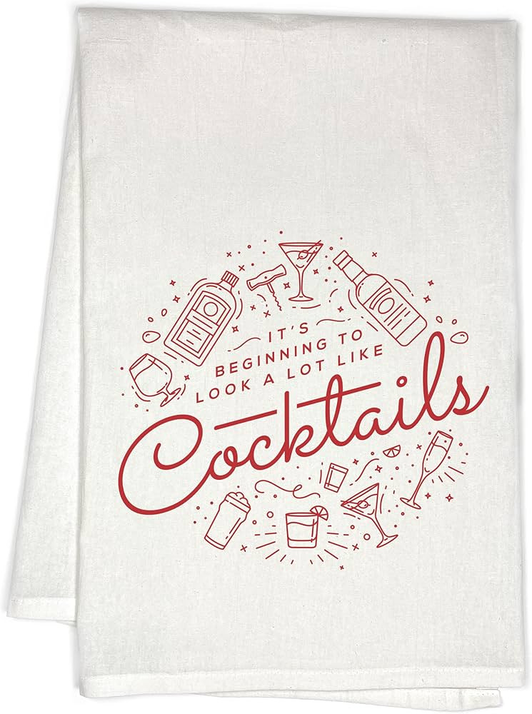 Holiday Kitchen Towel – It’s Beginning to Look a Lot Like Cocktails – White Flour Sack Hand... | Amazon (US)