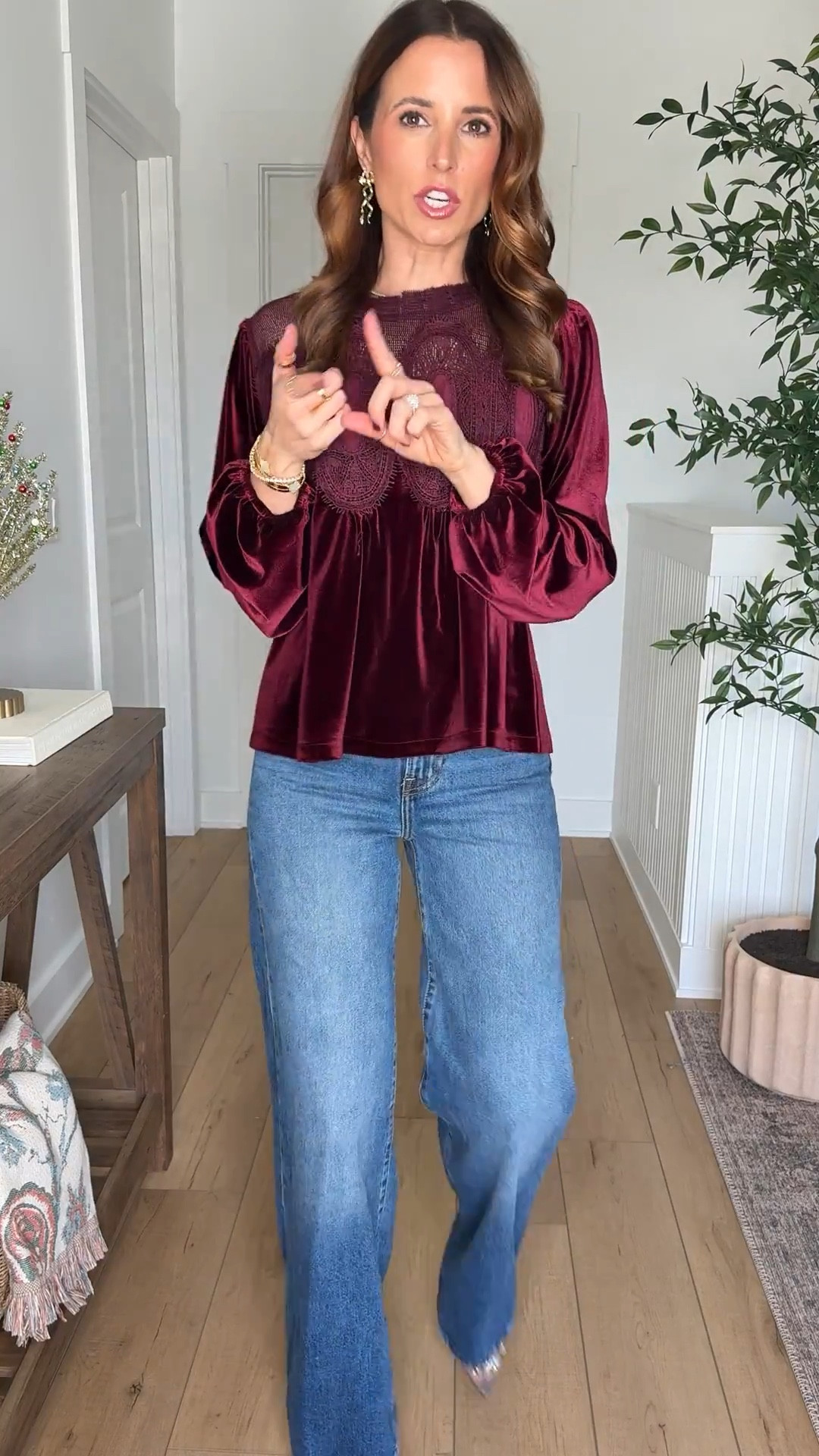 Amazon holiday party dresses. Amazon NYE dresses. Amazon holiday party outfits. Velvet top. Party outfits. Wide leg jeans. Heels are TTS. I went up half a size in knee high boots. Wearing XS in top and 24 in jeans. 

#LTKGiftGuide #LTKSeasonal #LTKHoliday