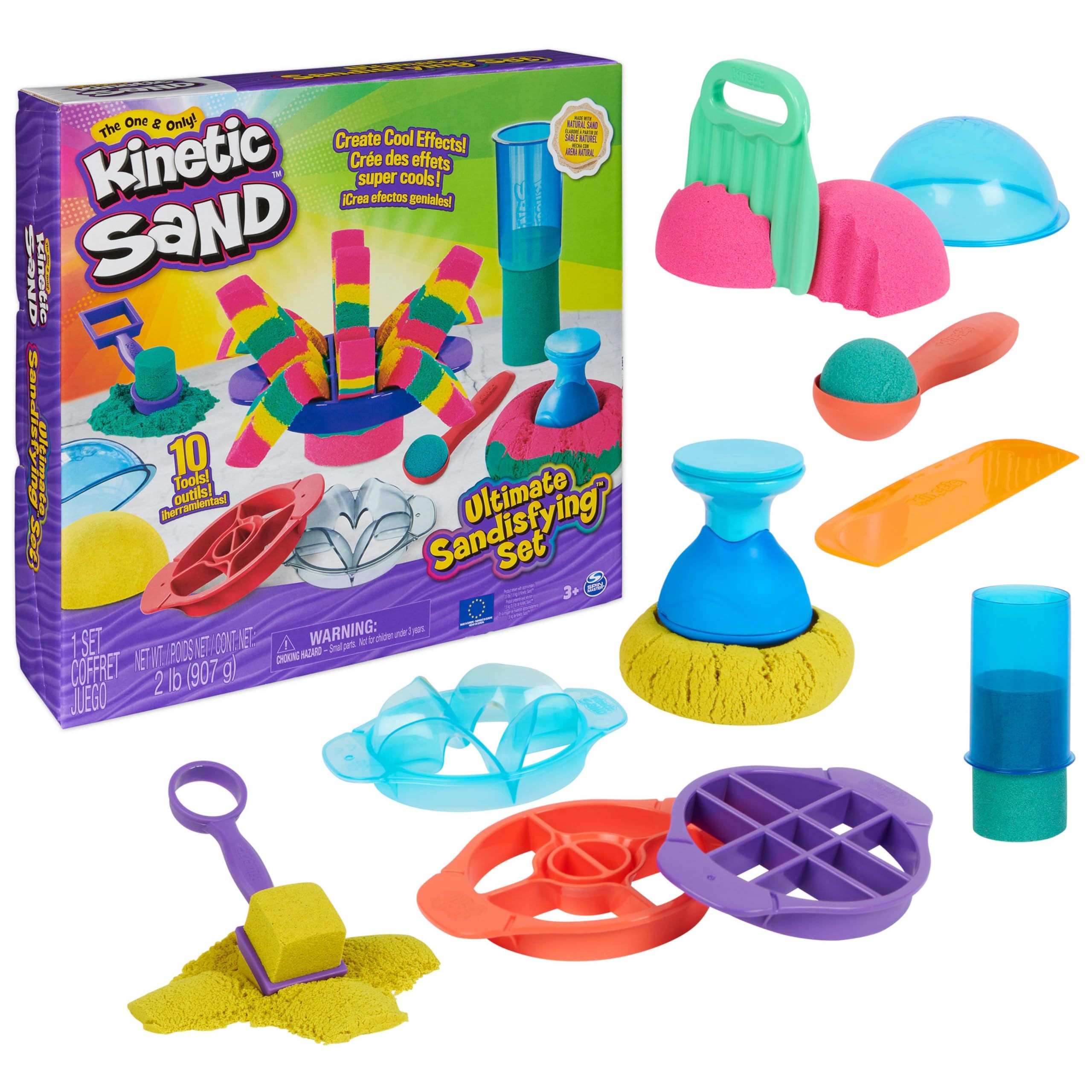 Kinetic Sand Ultimate Sandisfying Set, 2lb of Pink, Yellow and Teal Play Sand, 10 Molds and Tools... | Amazon (US)