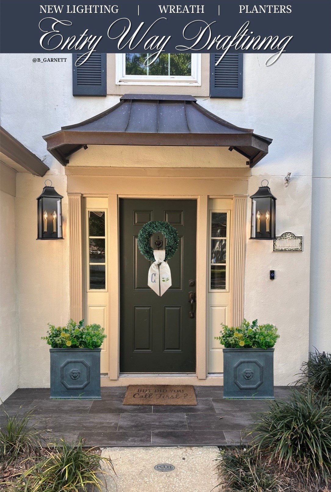 Starting to think about & moodboard updated to our exterior entry way. This is just a first draft. Many more to come 

I need to find some great faux plants for the planters because I don’t trust myself to keep them going 

Front porch decor | wreath | wreath ribbon | wreath tie | planters | lanterns | exterior lights 

#LTKHome #LTKdayinmylife #LTKSeasonal