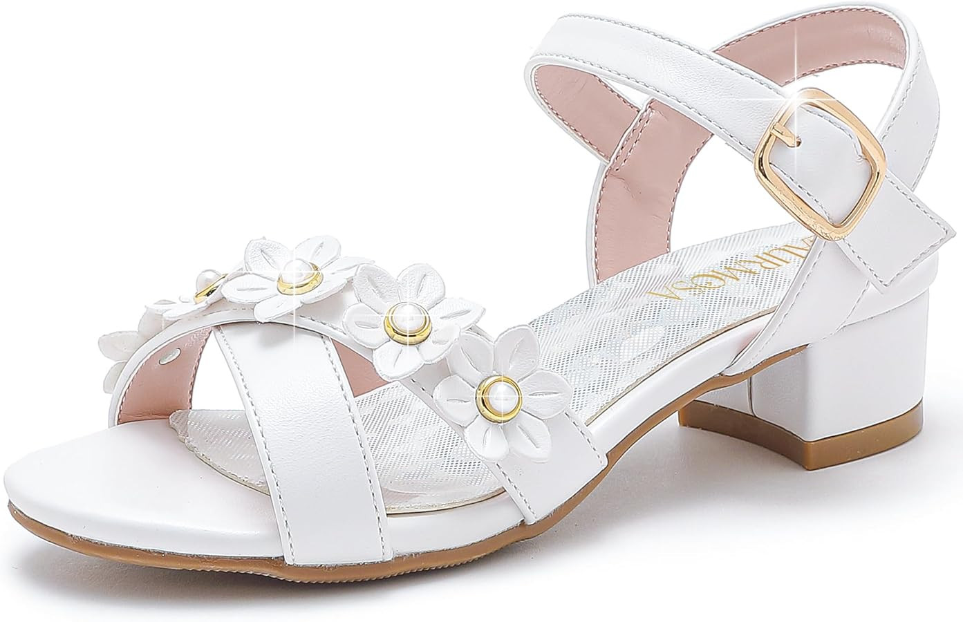 Girls Sandals Kids Heels Open Toe Ankle Strap Dress Shoes Flower Wedding Party for Toddler Little... | Amazon (US)